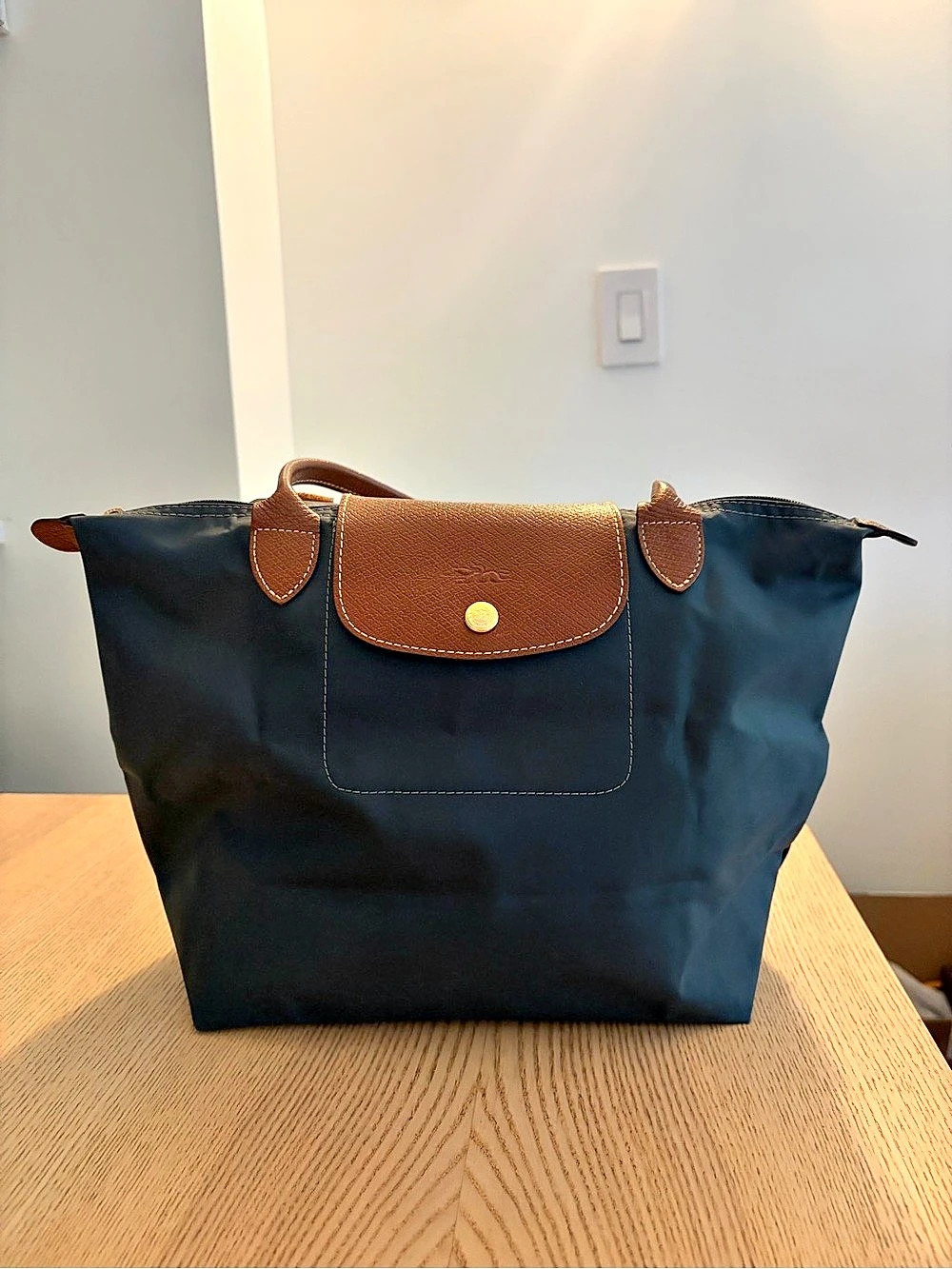 Longchamp Le Pliage Original M Tote in Blue & Brown